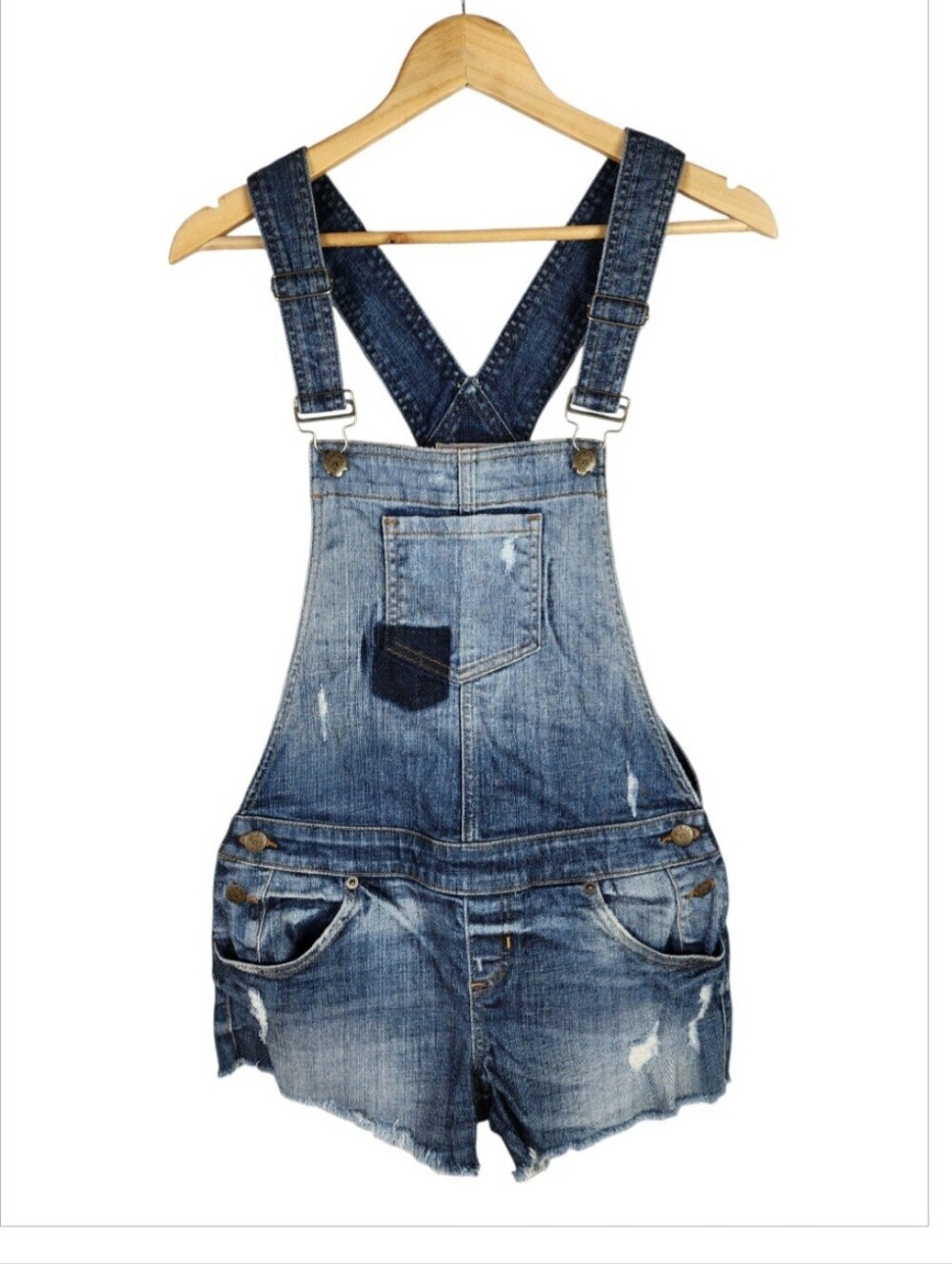 Guess Jeans Denim Shortalls Distressed Raw Hem Ombre Wash Size Medium